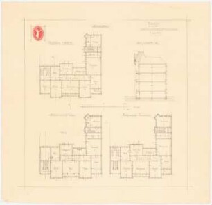 Hochherrschaftliches Wohnhaus: Grundriss UG, EG, 1.OG, Schnitt 1:200