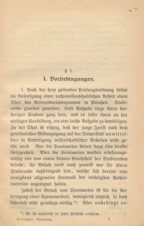 I. Vorbedingungen.