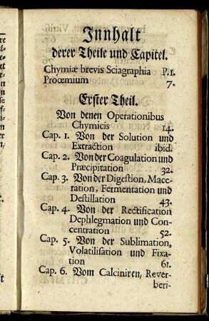 Innhalt derer Theile und Capitel.