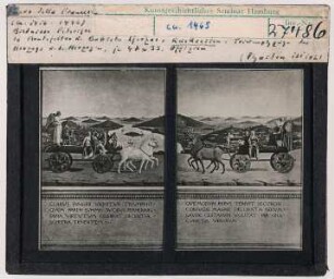 Piero dei Franceschi (Piero della Francesca): Bildnisse Federigo da Montefeltros und Battista Sforza, Rückseiten mit Triumphzug des Herzogs und der Herzogin. Florenz, Uffizien
