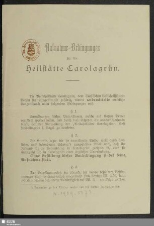 Aufnahme-Bedingungen für die Heilstätte Carolagrün