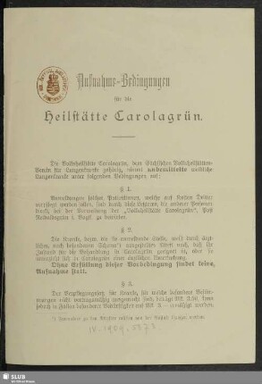 Aufnahme-Bedingungen für die Heilstätte Carolagrün