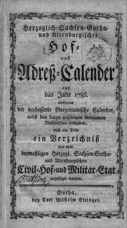 1786: Staatshandbücher für das Herzogtum Sachsen-Gotha