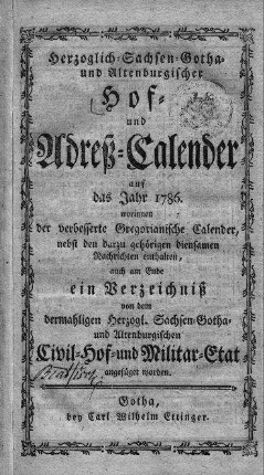 1786: Staatshandbücher für das Herzogtum Sachsen-Gotha