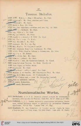 Numismatische Werke (Nr. 1337-1349