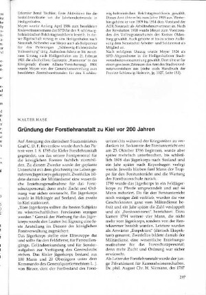 Gründung der Forstlehranstalt zu Kiel vor 200 Jahren