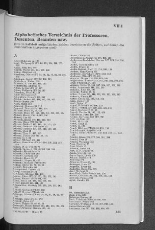 VII.1 Alphabetisches Verzeichnis der Professoren, Dozenten, Beamten usw.