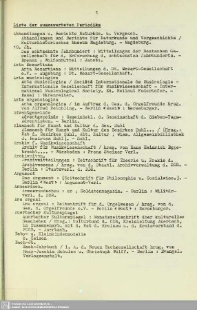 Liste der ausgewerteten Periodika
