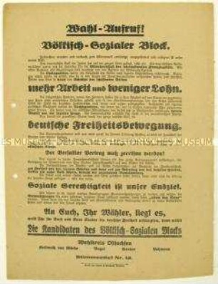 Aufruf des Völkisch-Sozialen Blocks zur Reichstagswahl am 4. Mai 1924