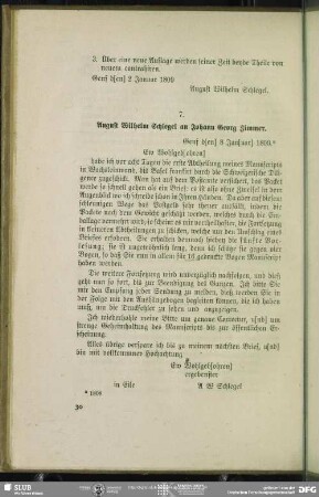 August Wilhelm von Schlegel an Johann Georg Zimmer, Genf, 08.01.1809