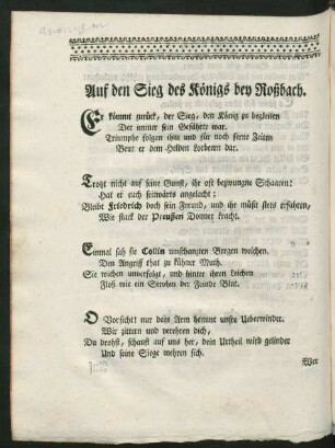 Auf den Sieg des Königs bey Roßbach