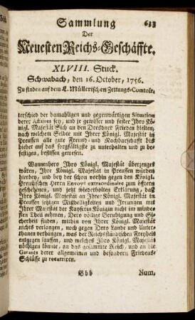 XLVIII. Stuck. Schwabach, den 16. October,1756.