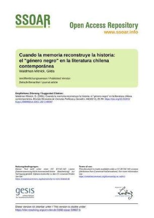 Cuando la memoria reconstruye la historia: el "género negro" en la literatura chilena contemporánea