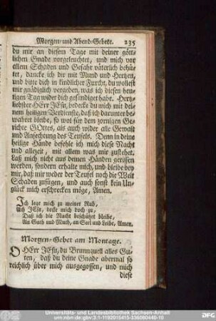 Morgen-Gebet am Montage.