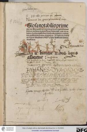 Glosa notabilis prime partis Alexandri cum interlinearibus expositionibus textus eiusdem in planissimis sententiis