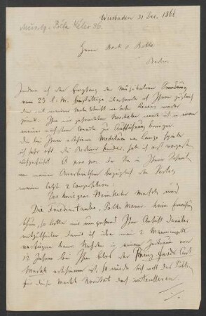 Brief an Musikverlag Ed. Bote und G. Bock (Berlin) : 31.12.1866