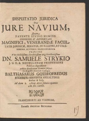 Disputatio Iuridica De Iure Navium