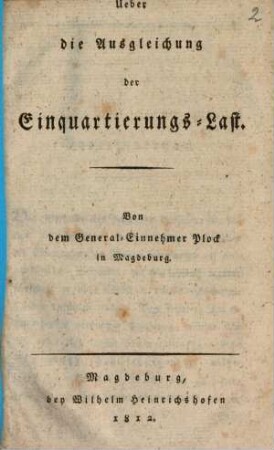 Ueber die Ausgleichung der Einquartierungs-Last