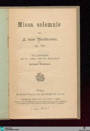 Missa solemnis : op. 123; Einzelausgabe aus dem "Führer durch den Konzertsaal"