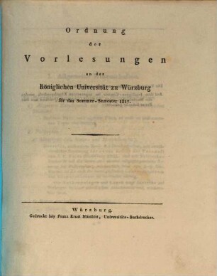 Ordnung der Vorlesungen an der Königlichen Universität Würzburg. 1817. SS.