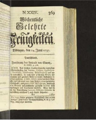 N. XXIV. Tübingen, den 14. Junii 1737