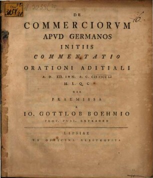 De Commerciorvm Apvd Germanos Initiis Commentatio