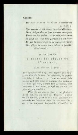 Discours à toutes les élèves de l'institut.