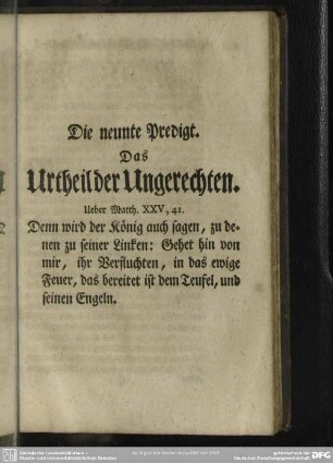 Die neunte Predigt. Das Urtheil der Ungerechten