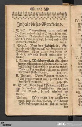 Inhalt dieses Werckleins.