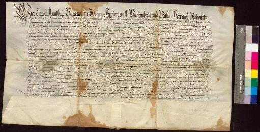 Karl Hannibal Burggraf zu Dohna (Caroll Anniball Burggraff zu Dohna) auf Prohonitz, kaiserlicher Rat und Landvogt des Markgraftums Oberlausitz, ersucht Caspar von Metzradt auf Dobschütz (Dobschitz), Landeshauptmann und Amtsverwalter des Markgraftums Oberlausitz, Christoph von Gersdorff dem Jüngeren auf Nostitz einen Lehnbrief über Caspar Lehmann aus Plotzen (Plozen) sowie einen Gärtern und Häusler auszustellen, die seine Untertanen sind.