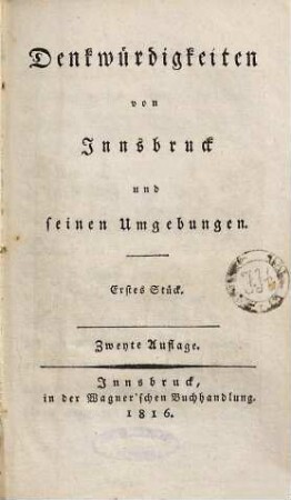 Denkwürdigkeiten von Innsbruck und seinen Umgebungen, 1