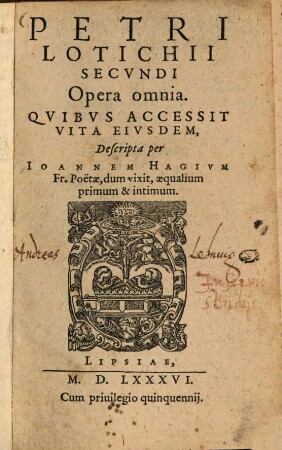 Petri Lotichii Secvndi Opera omnia