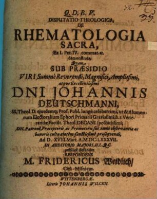 Disp. theol. de rhematologia sacra : ex I. Pet. IV. commat. II. demonstrata