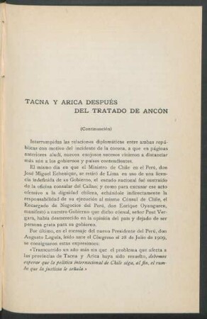 Tacna y Arica después del Tratado de Ancón - (Continuación)