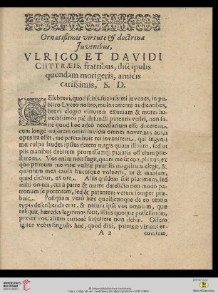 Ornatißimis virtute & doctrina Juvenibus, Ulrico et Davidi [...]