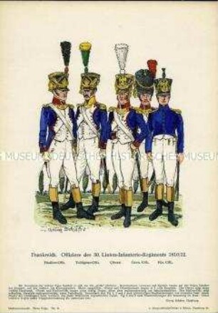 Uniformdarstellung, Offiziere des 30. Linien-Infanterie-Regiments, Kaiserreich Frankreich, 1810/1812.