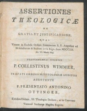 Assertiones Theologicæ De Gratia Et Iustificatione
