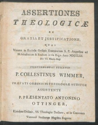 Assertiones Theologicæ De Gratia Et Iustificatione