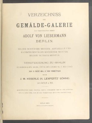Gemälde-Galerie Adolf von Liebermann, Berlin : 13.3.