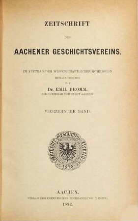 Zeitschrift des Aachener Geschichtsvereins. 14. 1892