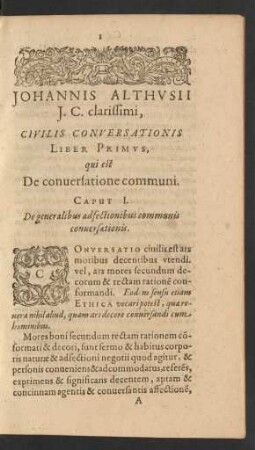 Caput I. De generalibus adfectionibus communis conversationis.