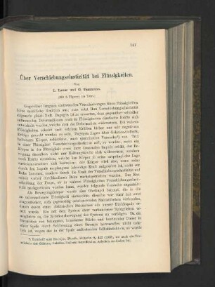 Über Verschiebungselastizität bei Flüssigkeiten.
