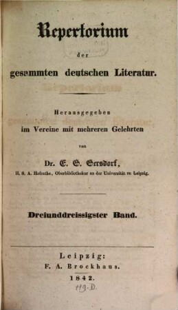 Repertorium der gesammten deutschen Literatur. 33. 1842