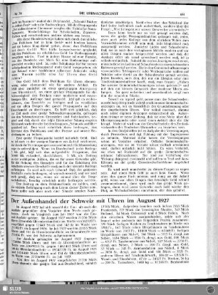 Der Außenhandel der Schweiz mit Uhren im August 1927