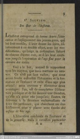 1e Section. Du But de l' Institut