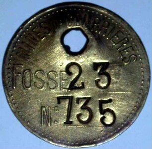 Kontrollmarke Mines de Courrières Fosse 23 No. 735