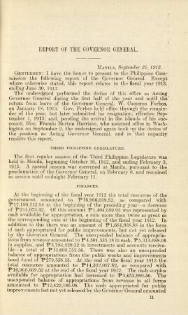 Report of the governor general