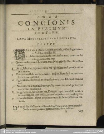 Idea Concionis In Psalmum Tertium