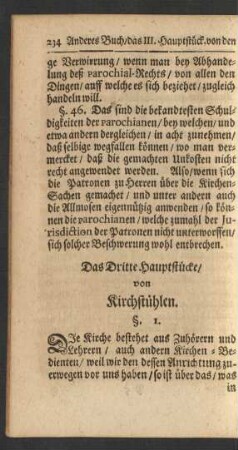 Das Dritte Hauptstücke/ von Kirchstühlen