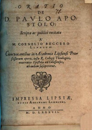 Oratio de D. Paulo apostolo